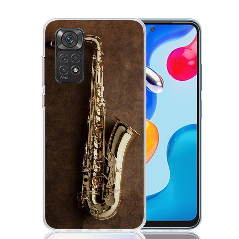 Music Saxophone Instrument Phone Case For Xiaomi Redmi Note 13 14 15 Pro Plus 12S 12 14S 11S 11E 10 10S 11 11T 5G 4G Cover Coque