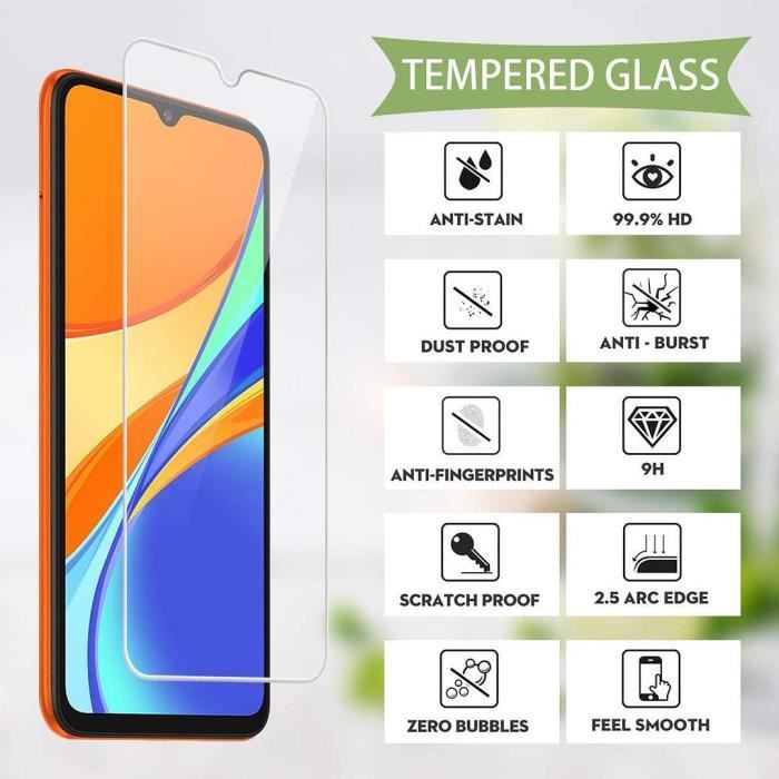Coque Silicone - E.F.CONNECTION - pour Xiaomi Redmi 9C - Silicone Noir - 2 Verres Trempés - 2 Protections Caméra