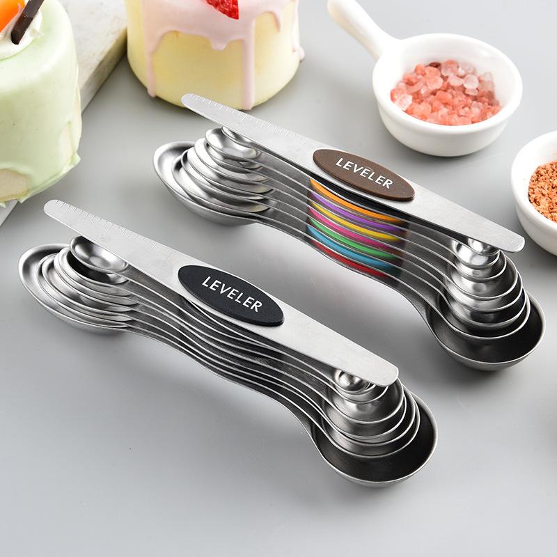 Stainless Steel Magnetic Measuring Spoons: 9-Piece Double-Ended Set for Baking & Seasoning in Home Kitchen