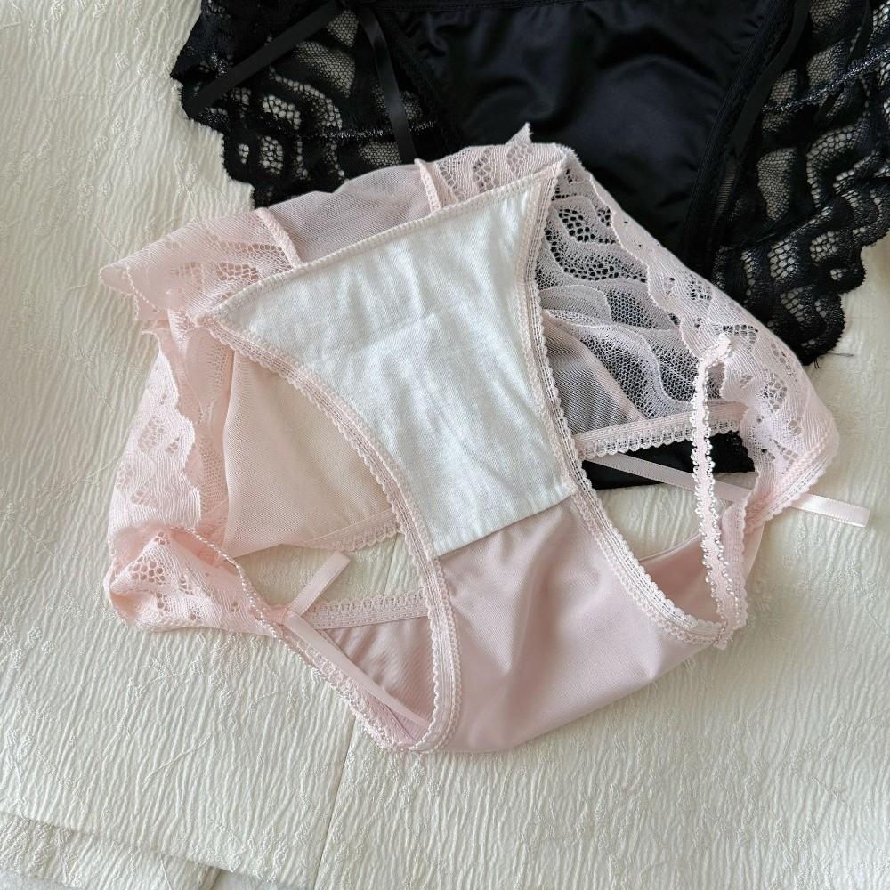 Bow Satin Silk Briefs Transparent Lace Mesh Briefs Fashion Women Underwear Lady