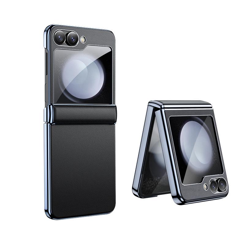 Samsung Z Flip 6 Leather Protective Case with Middle Axis Hinge