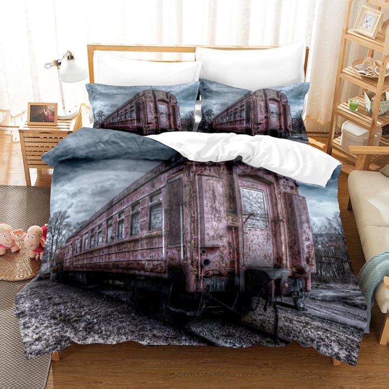 Steam Locomotive, Old-Fashioned, Shabby Train, Transportation, Digital Printing, Three-Piece Bed Sheet
