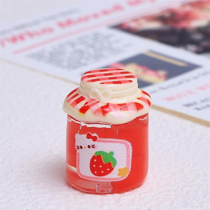4 stk Dukkehus Miniatyrer Hello Kitty Jordbærsyltetøyglass Lysende Modell Kt Mikrolandskap Ornamenter Dekor Leke Late som Leke DIY