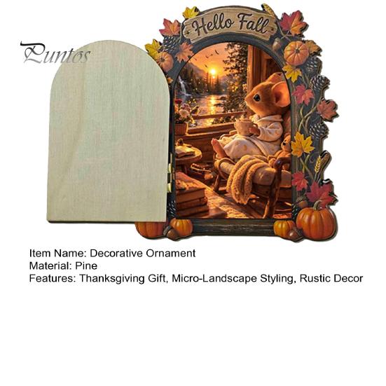 Decorative Baseboard Elf Door Wooden Halloween Decor, 2D Fairy Mouse Miniature Wall Autumn Theme Tale Ornaments Hanging, Rustic Shelf Ornament