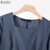 ZANZEA Women Casual Square Collar Short Sleeve Summer Long Dress