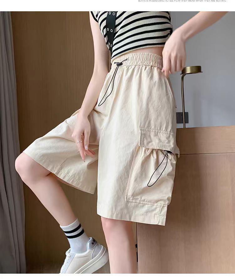 Leichte Damen-Freizeit-Arbeits-Shorts mit hohem Bund: Schnelltrocknende Sport-Caprihosen