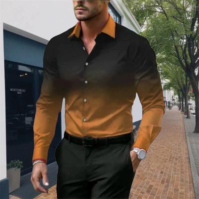Modisches Herren-Freizeit-Langarmhemd mit 3D-Druck und Farbverlauf, Businesshemd
