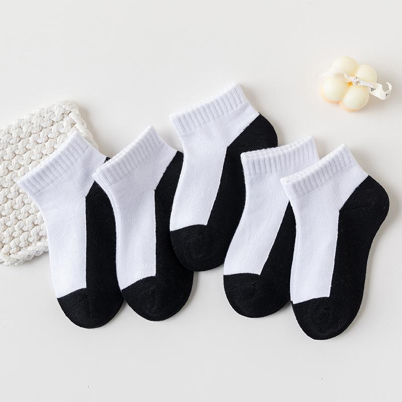5 Pairs Kids Cotton Short Socks Spring Autumn Fashion Sports Socks For Baby Boy Girl Student Black White Pink Age 1-12 Years