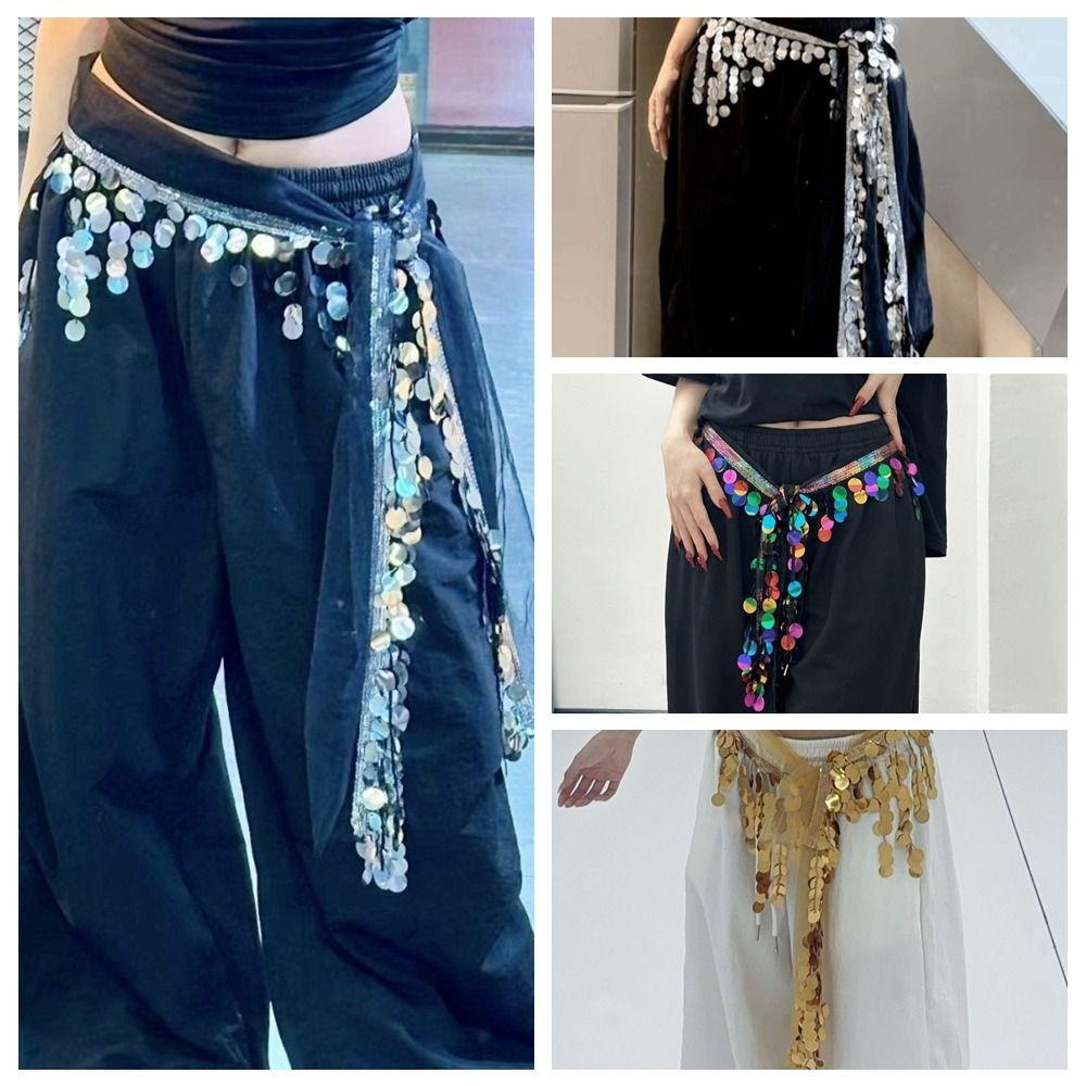 Long Tassel Belly Dance Hip Scarf Creative Hip Scarf Skirt Indian Costume Sequin Waist Chain  Women