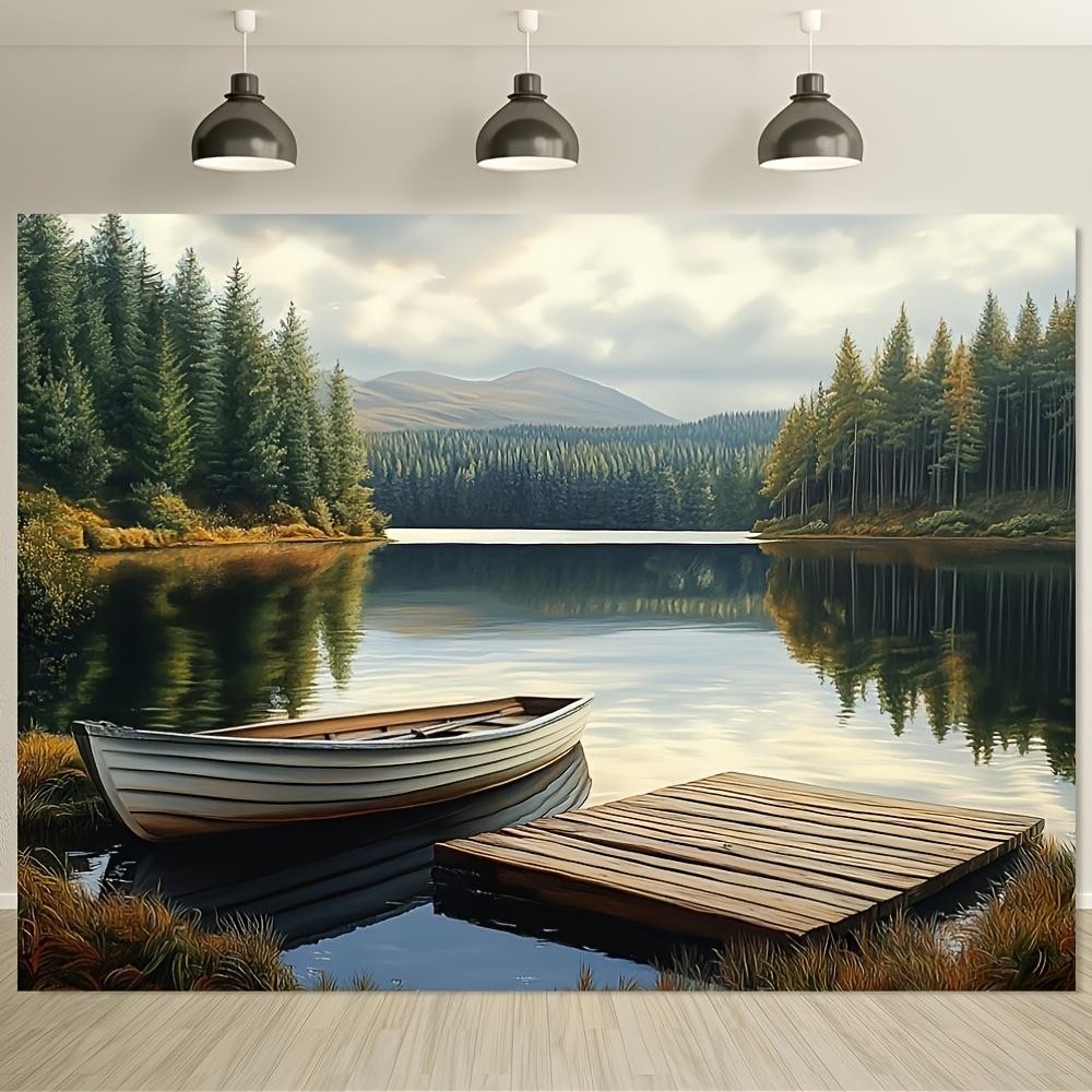 No Installation Needed Easy Hang Nature Landscape Tapestry Serene Lake Boats Mountains Wall Decor Soft Peachskin Fabric