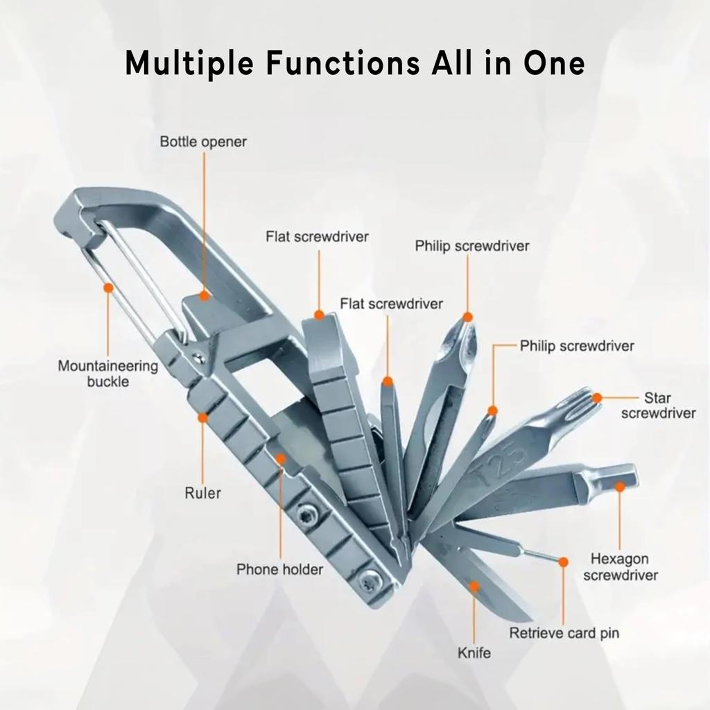 PELZ Multitool Carabiner Folding Tool Kit Keychain Multitool Screwdriver Bottle Opener Cell Phone Holder for Camping Hiking Everyday Use 12-in-1