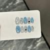 10pcs Short Round Blue White Glitter Cat Eye Press On Nails With Black Star Design Reusable Y2K False Nail Tips