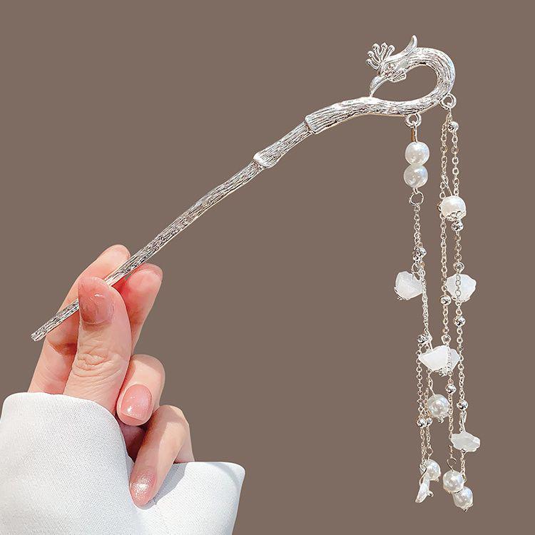 Four Seasons Chinese Tassel Hairpin: Ancient Style Hanfu with Fresh Pearl and Jiangnan Classical Cheongsam Hair Accessory