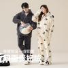 Cozy Fleece Pajama Set Couples Panda Cartoon Print Warm Winter Home Wear Long Sleeve Hooded