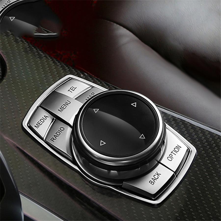 Cromato Multi-Media 7 Pulsanti Copertura Decorativa Finitura Per BMW Serie 3 4 5 6 X5 X6 iDRIVE