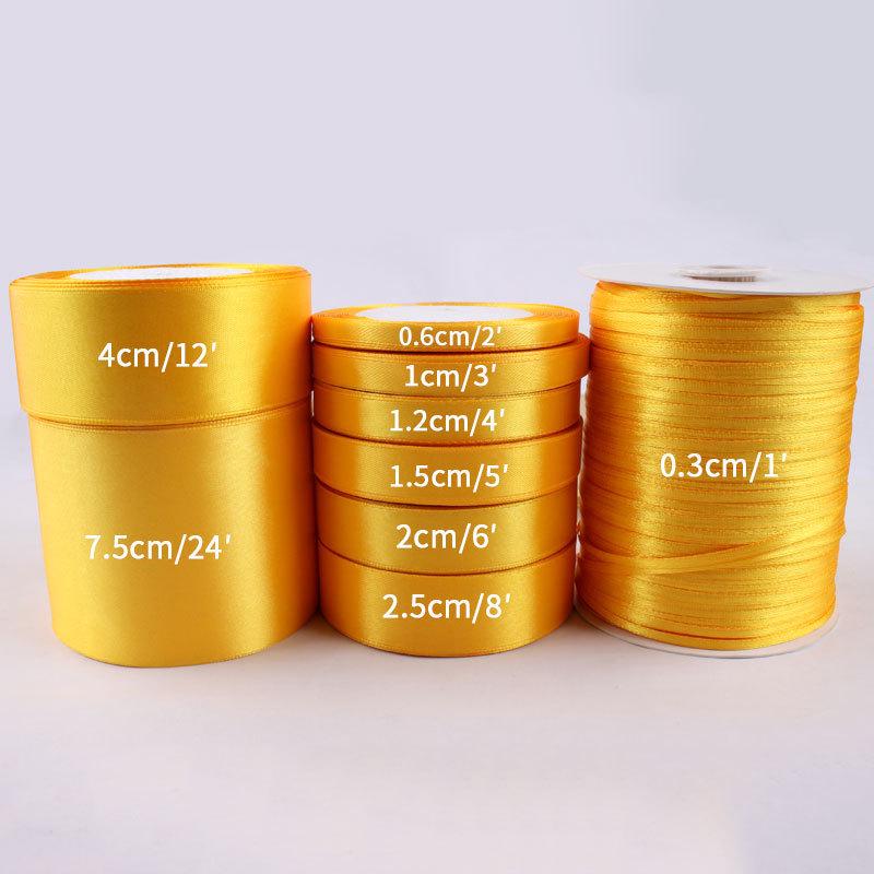 Golden Yellow Silk Ribbon for Gift Wrapping: Colorful, Satin, Woven Flowers, 0.3cm-7.5cm, Perfect for Thanksgiving
