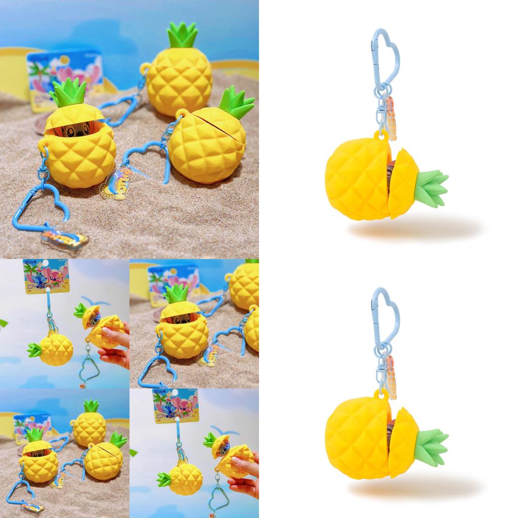 Stitch Summer Beach Theme Keychain With Resin Pineapple Pendant For Kids Backpack Accessories