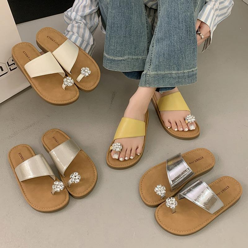 New Thick-soled One-shoulder Sandals of Water Diamond Women's Shoes and Slippers