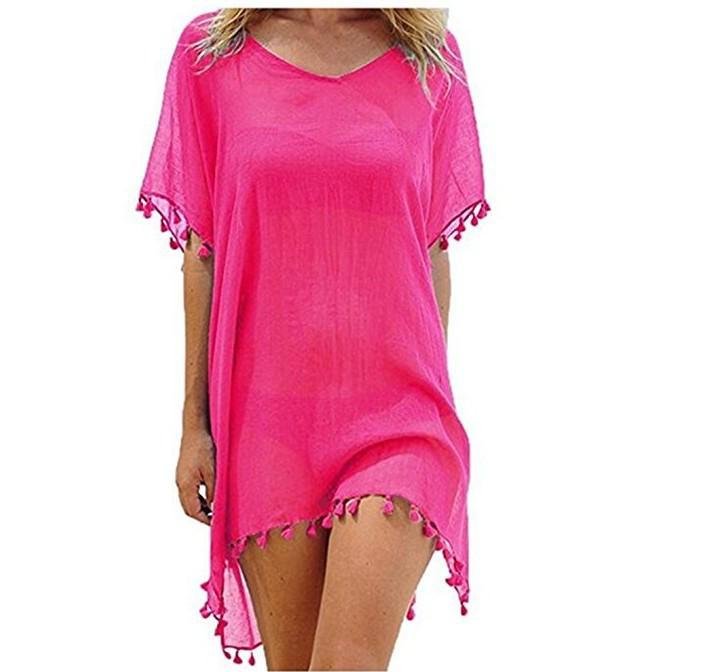 

Women s Plus Size Chiffon Tassel Beach Cover-Up Dress One Size