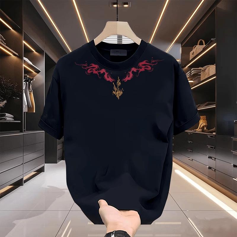Black wing print men s short sleeved T-shirt summer new item 2026 pure cotton versatile light luxury trendy brand top S чёрный