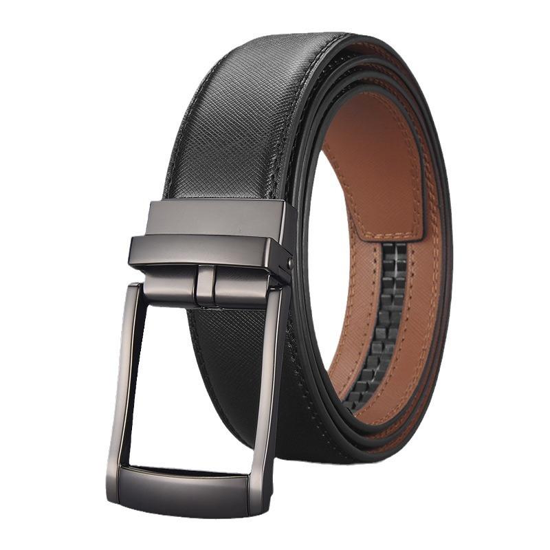 Business Men'S Leather Belt Automatic Buckle Two-Layer Cowhide Fake Pin Buckle High-End Belt