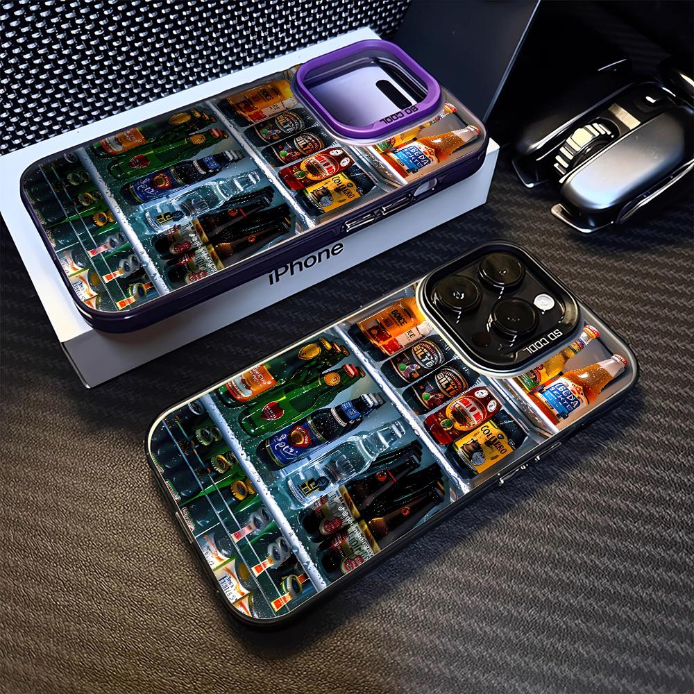 Interesting Creative Refrigerator Beer Drink Phone Case for iPhone 16 Pro Max 15 14 13 12 11 Featuring a Shockproof Matte Cover