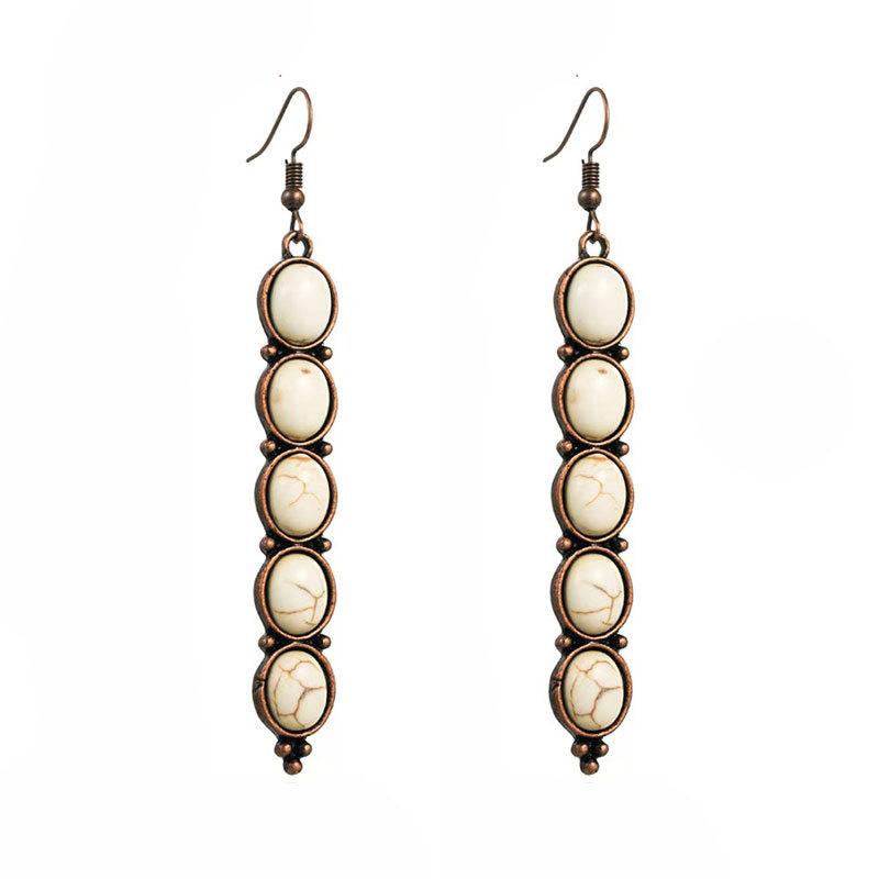 Retro Long Exaggerated Earrings, High-End Alloy Gold Inlaid White Turquoise Earrings, Niche Heavy Industry Earrings.