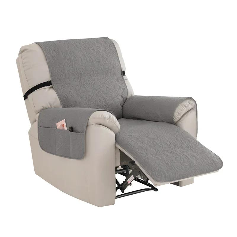 1 Seat Quilted Recliner Sofa Cover Dogs Pets Anti-Slip Chair Covers with Elastic Strap Anti-wear Lazy Boy Armchair Slipcovers