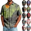 Herren Casual Kurzarm Hemd mit Knöpfen Halloween-Print Waldszene mit Fledermaus-Design Lockere Passform Leichtes Button-Down Hemd