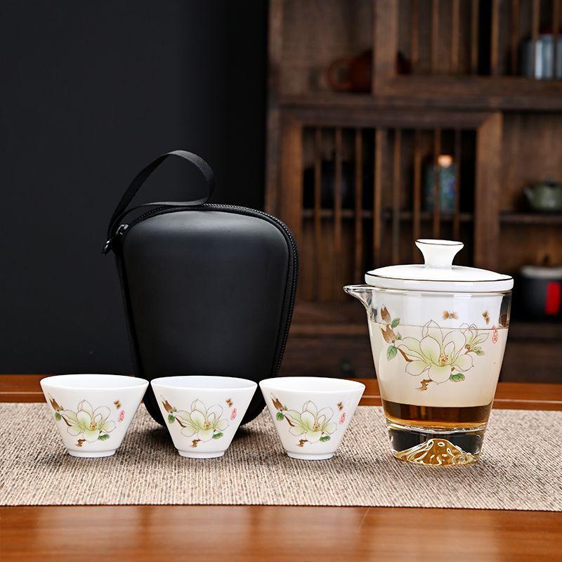 Outdoor Tea Set, Ceramic 1 Pot and 3 Cups, Portable Teaware, Small Travel Tea Set, Quick- Cup Set