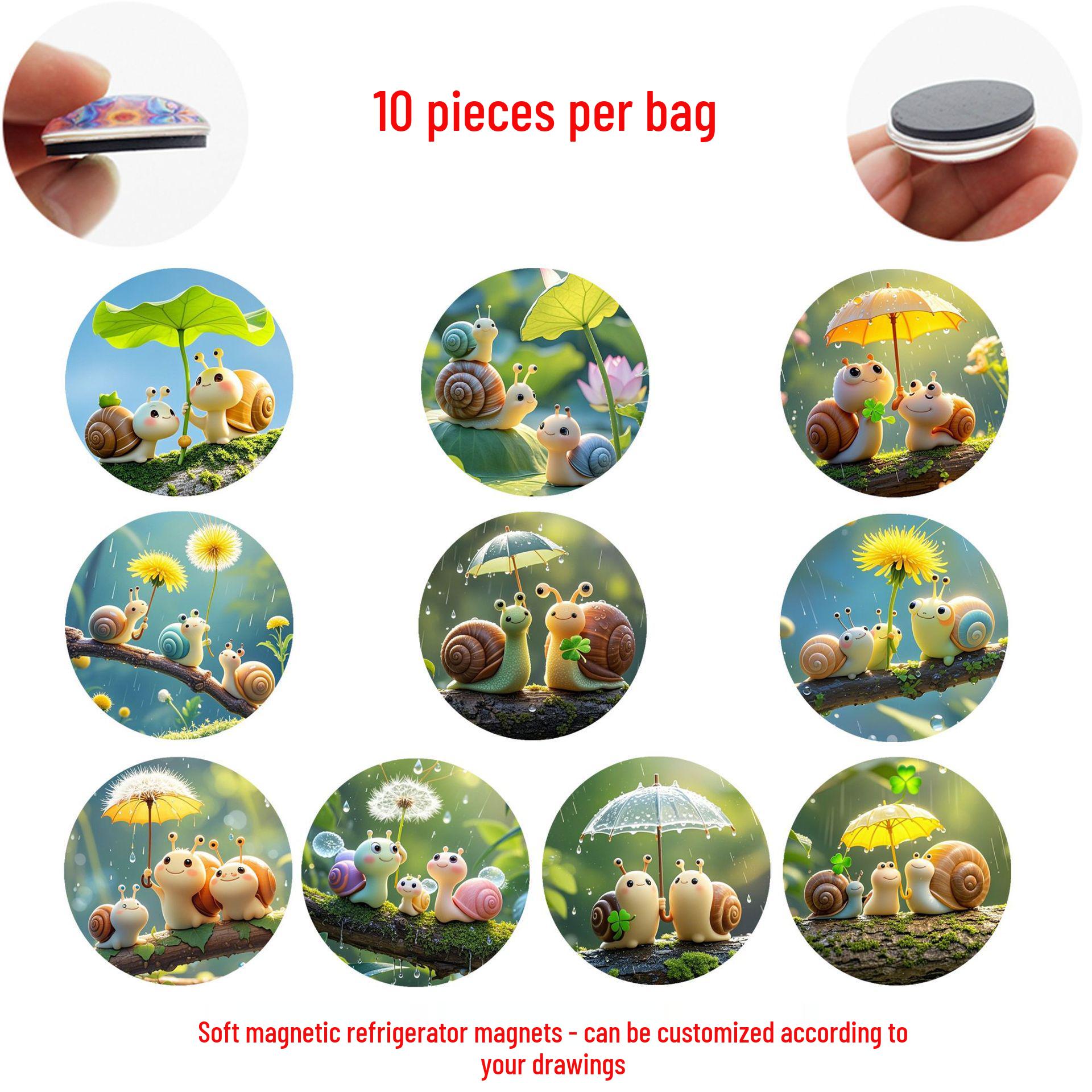 

Cartoon Snail with Umbrella Crystal Glass Decal & Magnetic Fridge Sticker 25 mm Fridge Magnet Set of 10