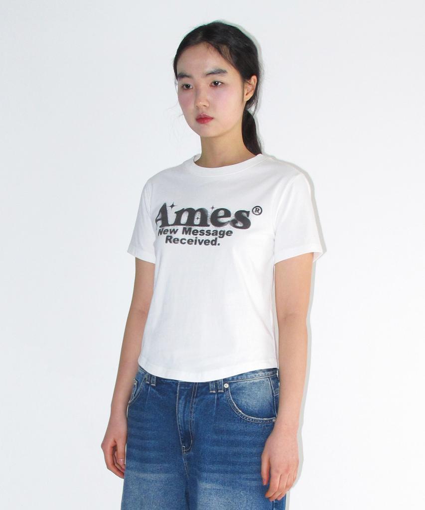 AMES-WORLDWIDE Round Hem Crop Tee White