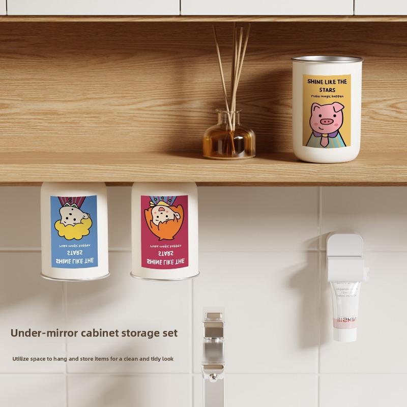 304 Stainless Steel Parent-child Mouthwash Cup, Magnetic Mouthwash Cup, Wall-mounted Desktop Toothbrush Cup