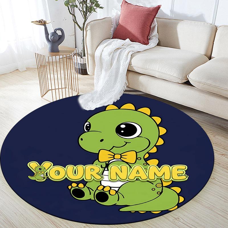 Custom Name,Cute Cartoon Dinosaur pattern round rug,Carpet Rug for Living Room Bedroom Playroom ,Non-slip Floor Mat,Holiday Gifts and Birthday Gifts.