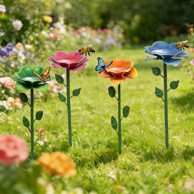Bee Watering Station 4 Pieces Weatherproof Metal Bee Drinking Flower Shape Dish for Park Balcony Backyard Yard Terrace Farm
