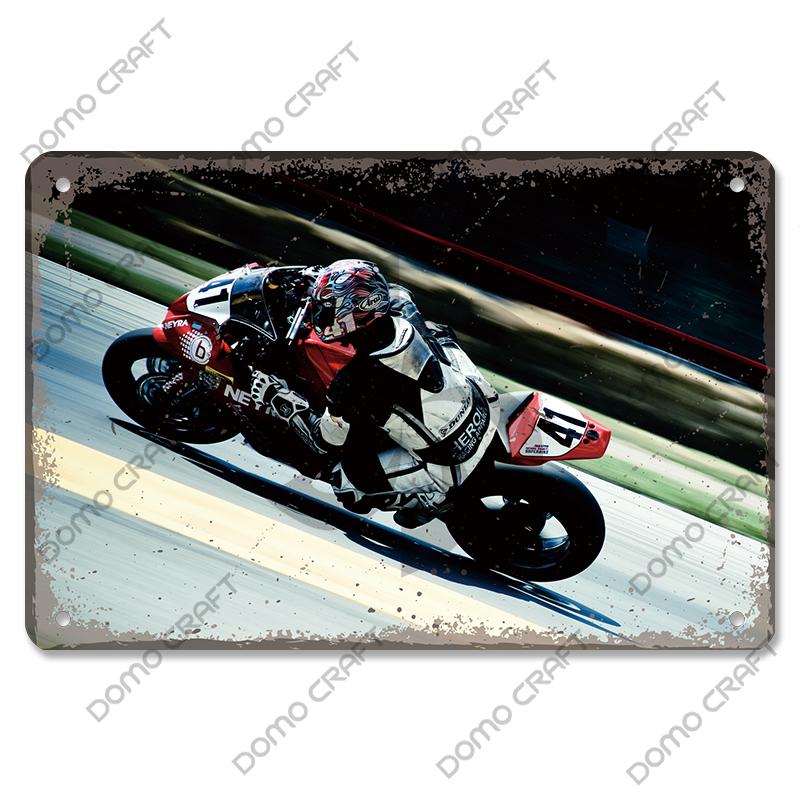 Motorcycle Racing Poster Vintage Metal Plate Racer Athlete Metal Tin Signs Retro Wall Decor Club Pub Bar Man Cave