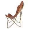 Leather Butterfly Chair-Hand Weaved Tan Brown Leather Butterfly Chair-Handmade with Golden Powder Coated Folding Iron Frame.