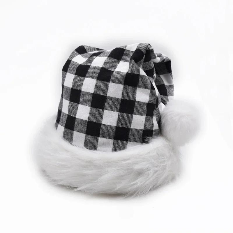 Christmas Decoration 45 * 32CM High-end Plush Red Black Checkered Christmas Hats Xmas Cap Kerst Decoraties For Kids Gifts
