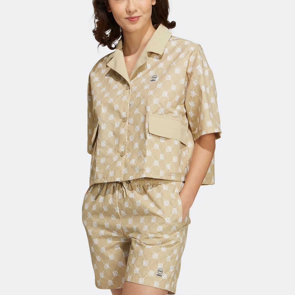 Adidas Neo Casual Printed Short Sleeve Shirt Women Tops Meadow-Brown IB5842