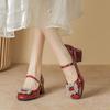 Wedding shoes Bridal shoes Temperament rhinestone square head shallow mouth with red retro Mary Jane thick heels high heels