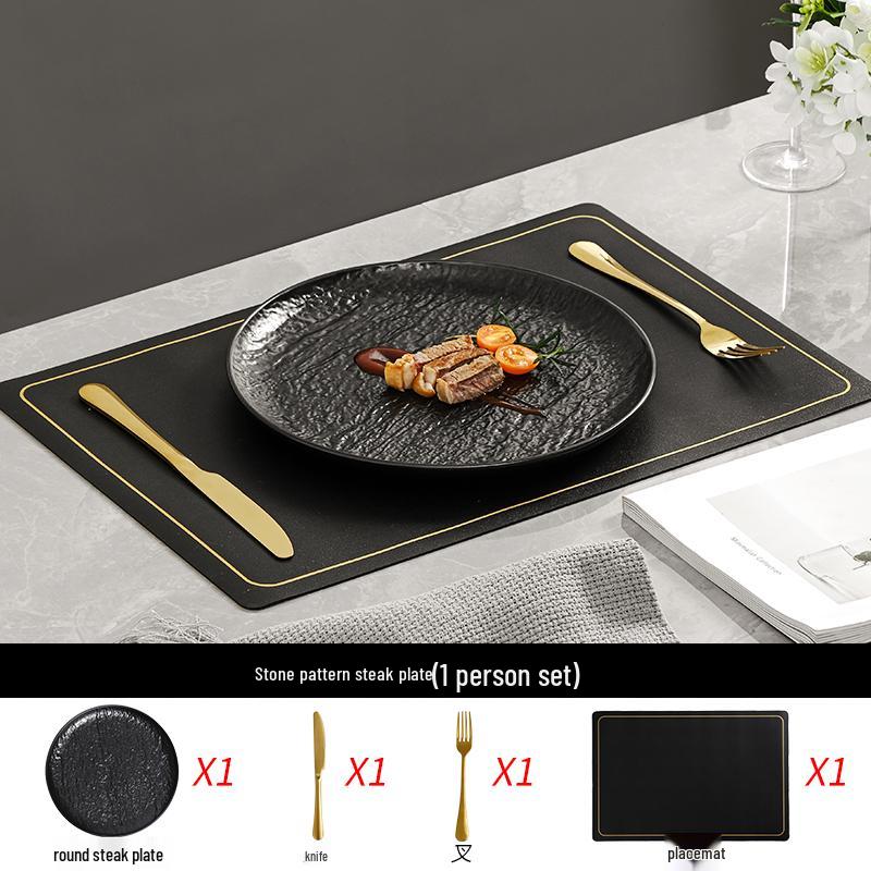 

Japanese Black Steak Plate & Cutlery Set - Western Style Dinnerware