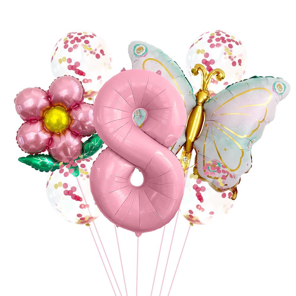 Butterfly 32 Inch Digital Flower Aluminum Film Balloon Set Baby Birthday Balloon Party Decoration Scene