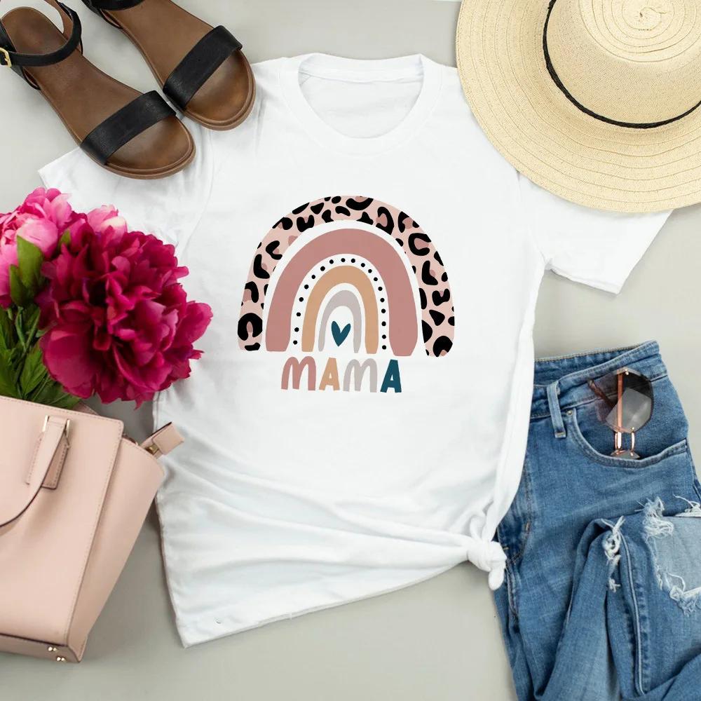 Womens Teach Love Rainbow Mama Graphic TShirt Harajuku Style Aesthetic Rainbow Print Modal Dress Casual Top for Women Cartoon
