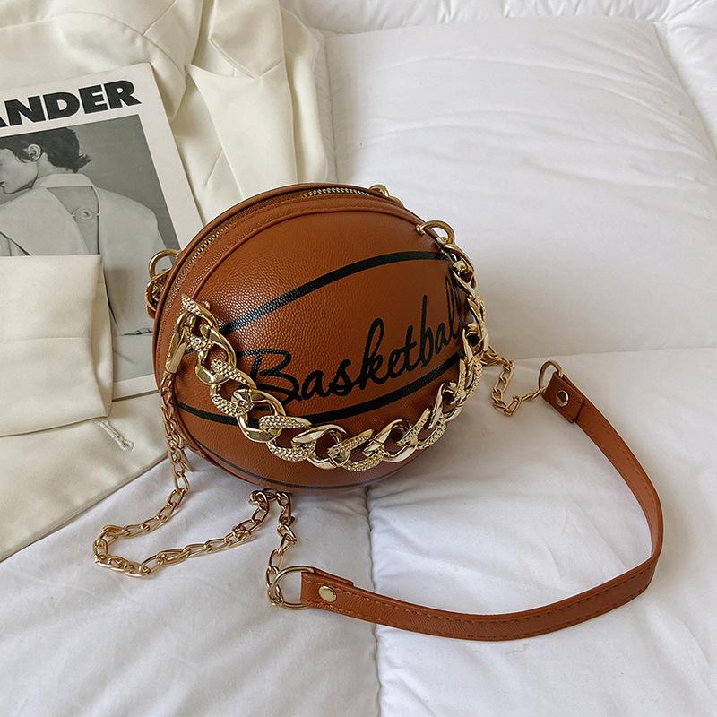 Retro letter printing ball bag 2026 new niche personality chain basketball bag women's shoulder messenger bag