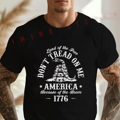Heren Zwart Ratelslang Don't Tread On Me Gadsden Print Motorfiets Katoenen T-shirt Heren Zomer