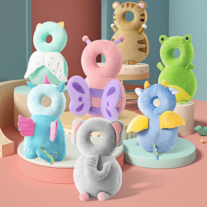 Kleinkind Anti-Kollisionskissen Atmungsaktiver Kopfschutz für Baby Walker Anti-Fall Tier Plüschkissen Verstellbarer Riemen Rückenkissen