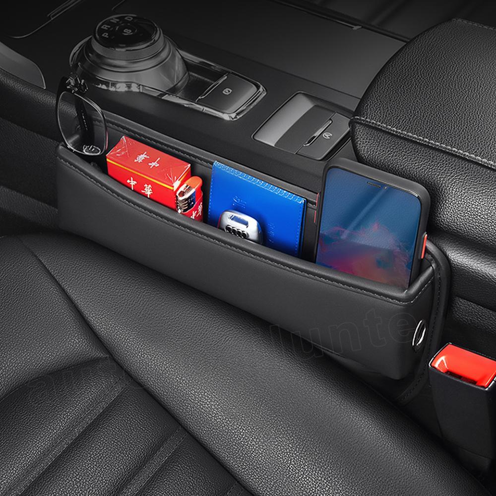 Car Seat Gap Organizer PU Leather Auto Console Side Pocket Seat Crevice Storage Box For Tesla Model 3/Y Interior