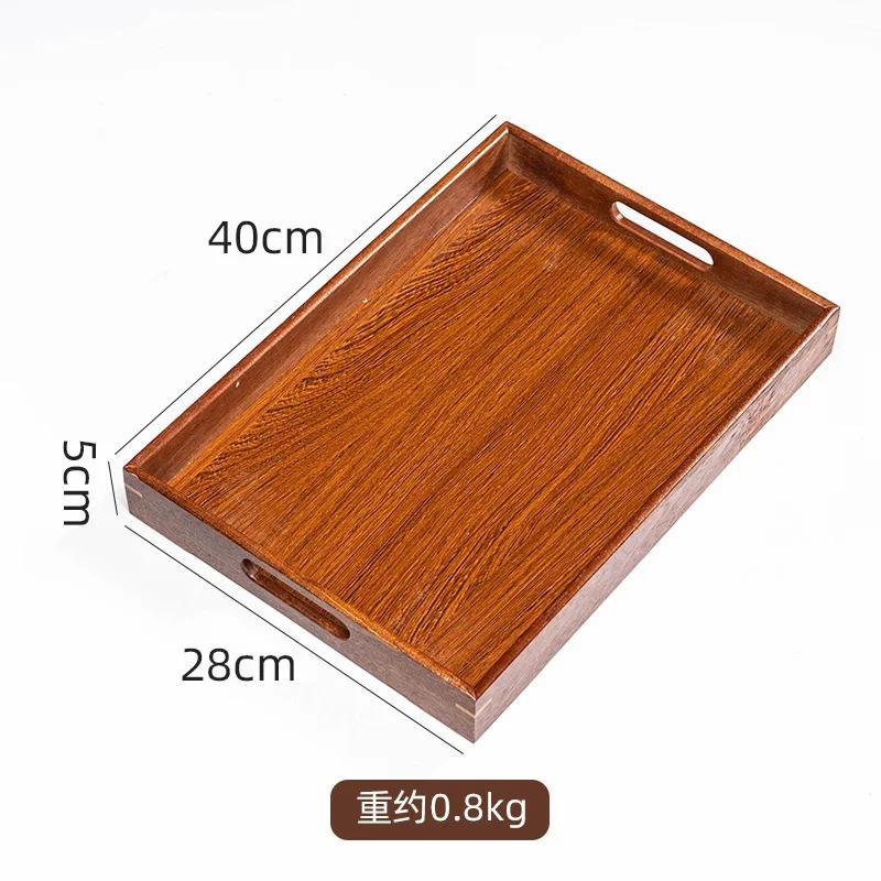Vintage Nanmu Bamboo Tea Tray with Dual Metal Handles Kosher Je New Year & Festival Serving Platter for Cups/Cakes