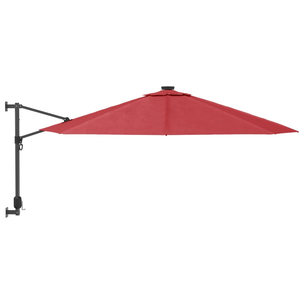 Vidaxl Ścienny Parasol Ogrodowy Z Led, Czerwony, 290 Cm