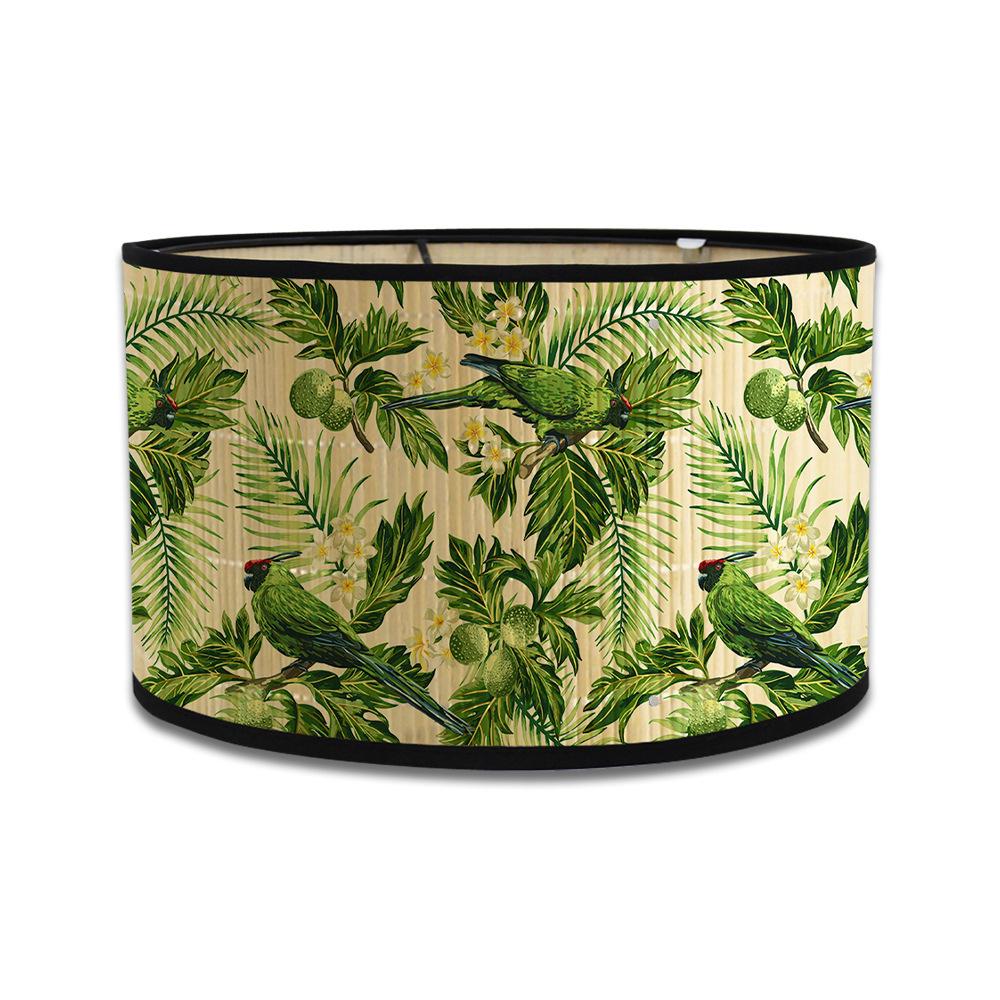Parrot Print Bamboo Lampshade Pendant and Table Lamp with American Country Drum-shaped E27 Holder